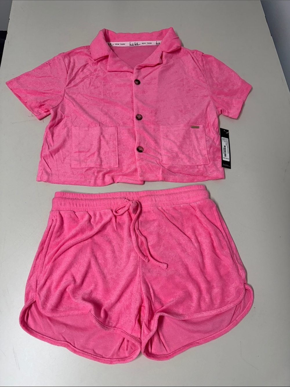 Nicole Miller Pink Terry Two-Piece Swim Coverup Set